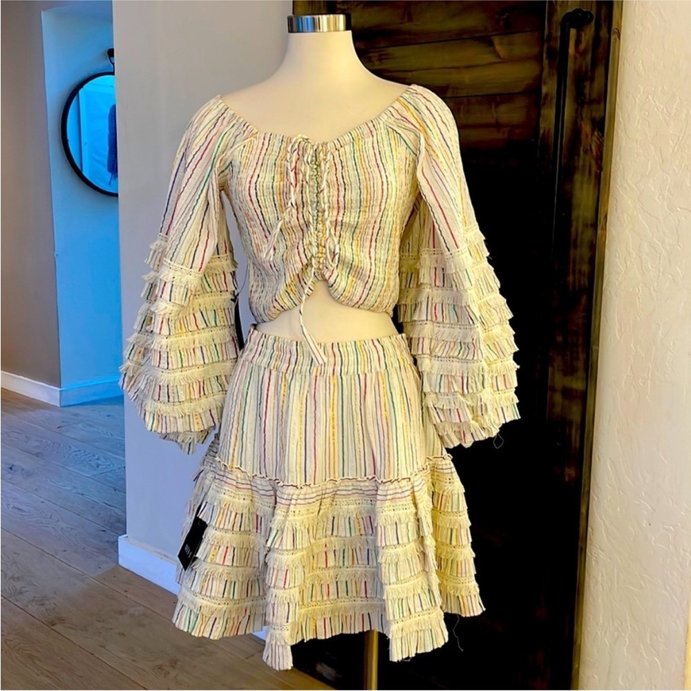 Super Rare Set.  Beautiful fabric with glitter. Medium Top. Size Large Skirt.